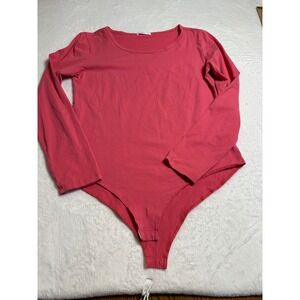 MANGDIUP Womens Hot Pink Long Sleeve Bodysuit Snaps Size XL